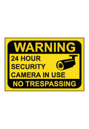 שלט - WARNING - 24 HOUR SECURITY CAMERA IN USE - רקע צהוב
